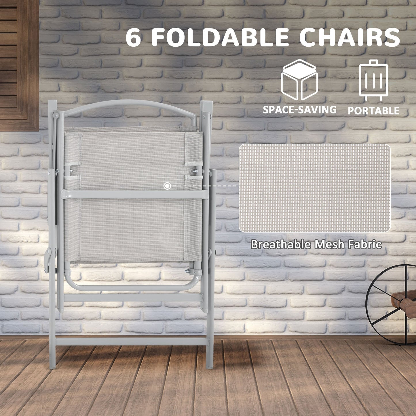 Outsunny Eight-Piece Garden Dining Set, with Chairs, Table and Parasol - Grey