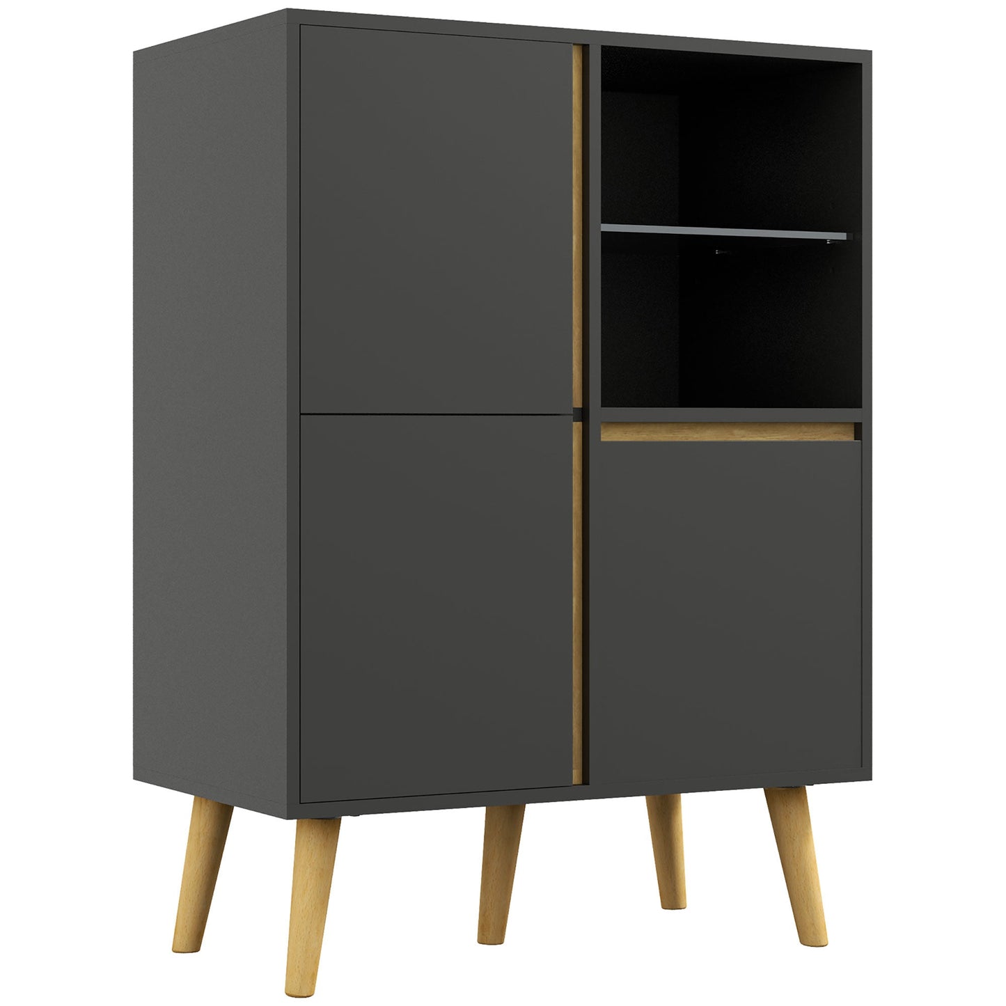 HOMCOM Storage Cabinet Sideboard with Tempered Glass Adjustable Shelves and Solid Wood Legs