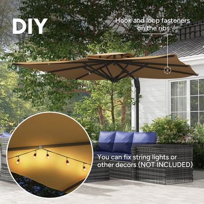 Parasol ogrodowy Outsunny, 3 m, wspornikowy, z mechanizmem hydraulicznym, góra z podwójnym otworem wentylacyjnym, 8 żeber, podstawa krzyżowa, kolor khaki