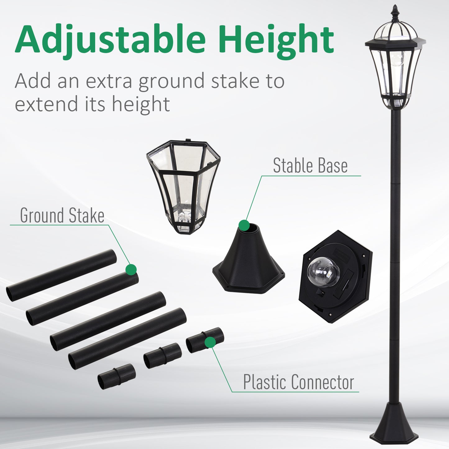 Outsunny 2 szt. 1,3 m Lampa ogrodowa solarna LED zasilana energią słoneczną Latarnia na patio, ścieżka, chodnik, wodoodporna, automatyczny przełącznik, 6 godzin, czarna