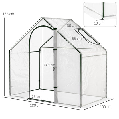 Outsunny Walk In Tomato Greenhouse Garden Outdoor Mini Greenhouse Flower Planter Steel Frame with Zipped Door & Window, PVC Cover, 180 x 100 x 168CM, Clear