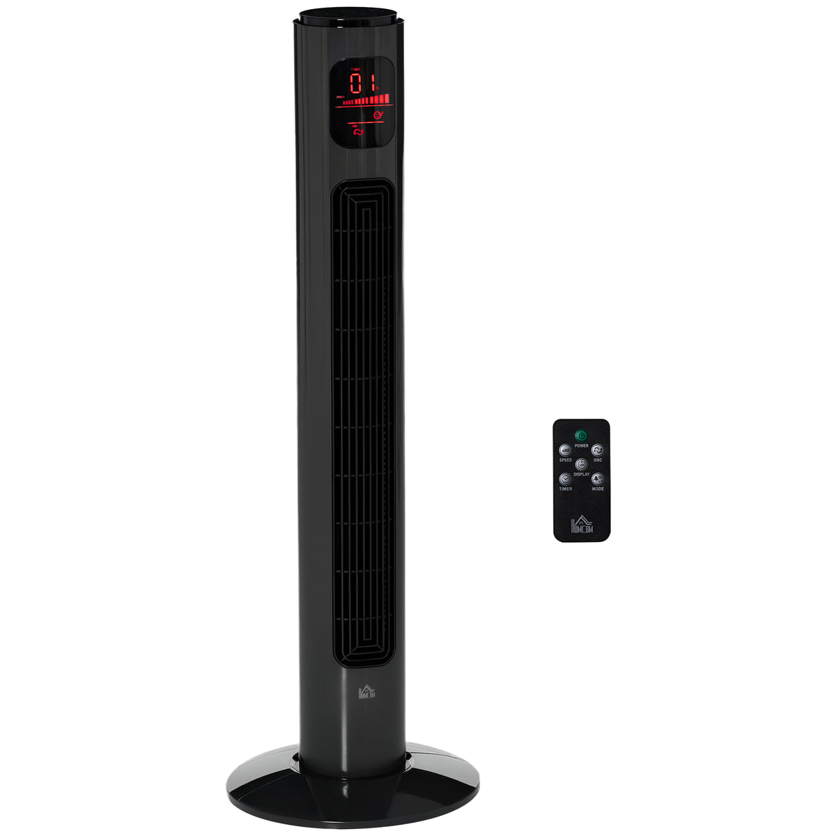 HOMCOM 38'' Freestanding Tower Fan, 3 Speed 3 Mode, 12h Timer, 70 Degree Oscillation, LED Panel, 5M Remote Controller, Dark Grey