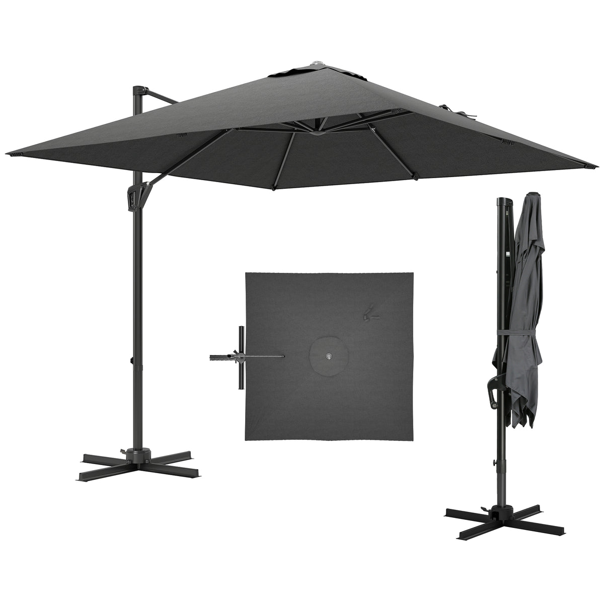 Outsunny Patio Offset Parasol Umbrella with UV Resistant, Cross Base Included, Weights Required - Dark Grey