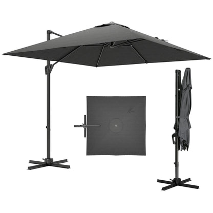 Outsunny Patio Offset Parasol Umbrella with UV Resistant, Cross Base Included, Weights Required - Dark Grey