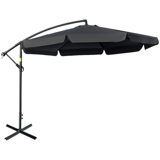 Outsunny 2,7 ​​m parasol ogrodowy Banana Cantilever z korbką i podstawą krzyżową do użytku na zewnątrz, wiszący parasol przeciwsłoneczny, czarny