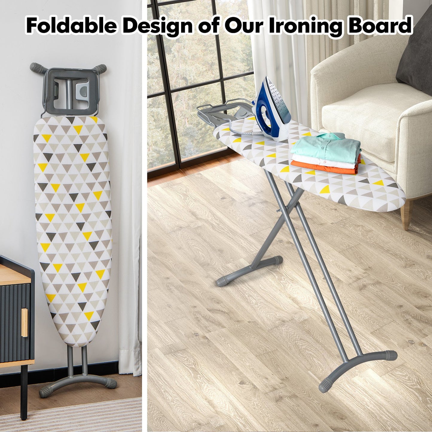 Foldable Ironing Board with Iron Rest Extra Cotton Cover-White