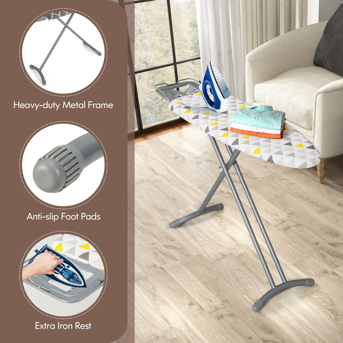Foldable Ironing Board with Iron Rest Extra Cotton Cover-White