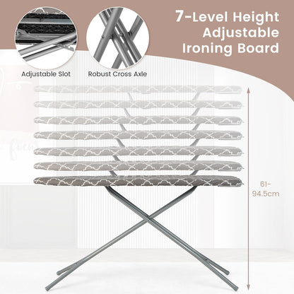 154 x 36cm Folding Ironing Board with Extra Cotton Cover-Grey