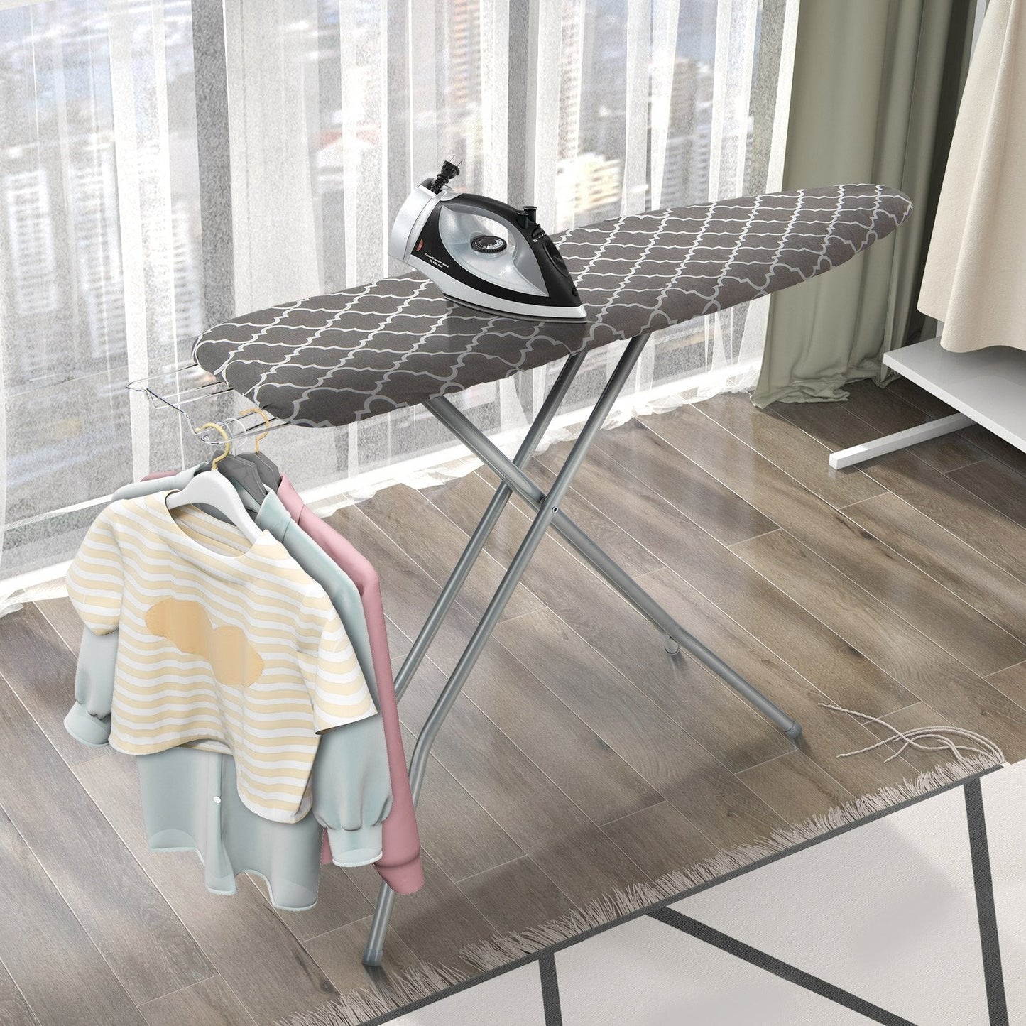 154 x 36cm Folding Ironing Board with Extra Cotton Cover-Grey