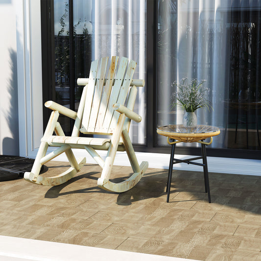 Outsunny 2-częściowy fotel Adirondack z drewna cedrowego, ergonomiczny fotel bujany, ganek, ogród, bujany, tradycyjny - Burlywood