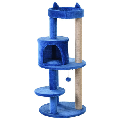 PawHut Cats 3-Tier Sisal Rope Scratching Post w/ Dangle Toy Blue