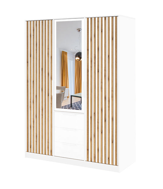 White Mirrored Hinged Door Wardrobe 149cm – HAMPTON LUX D3