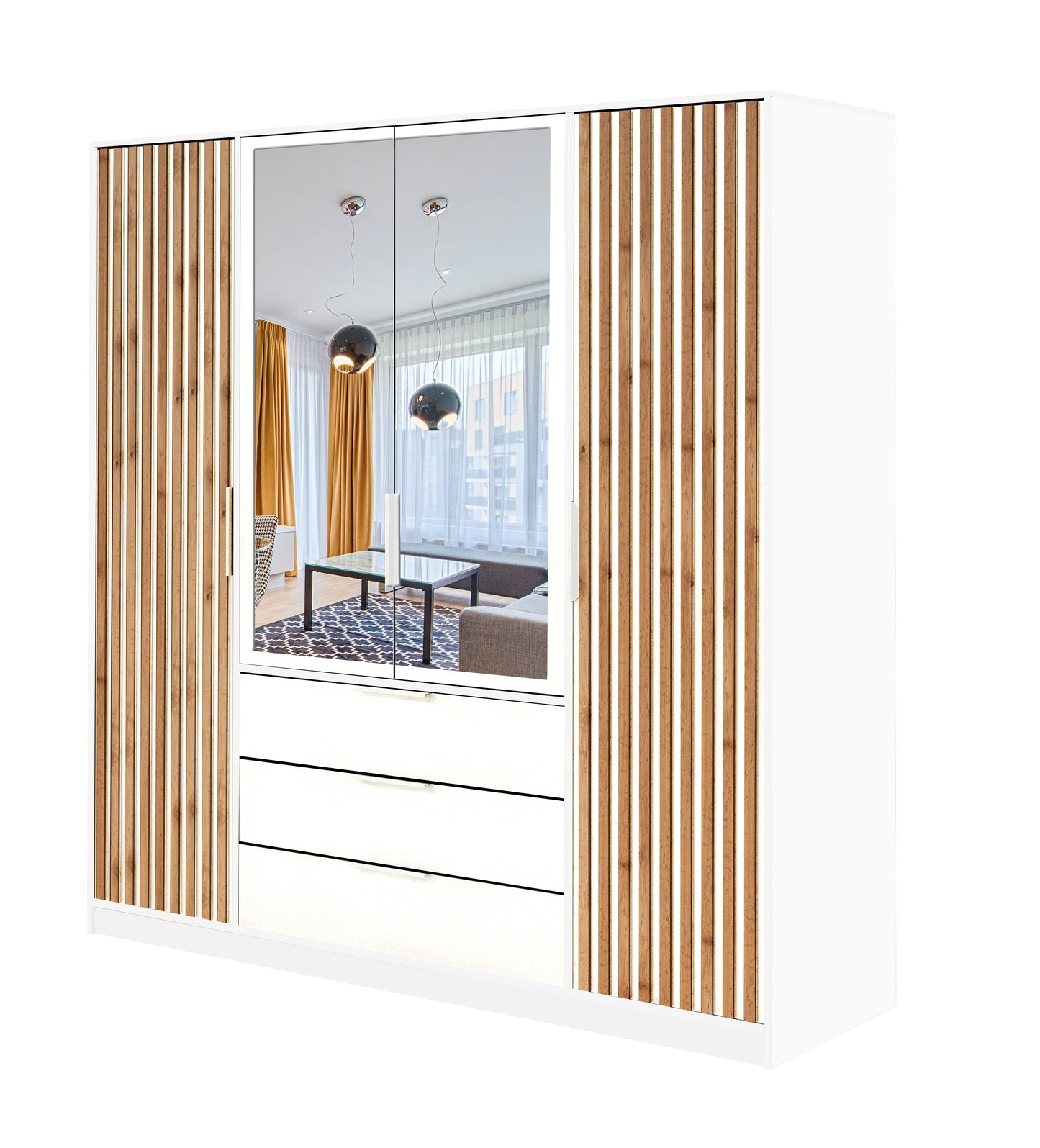 White Mirrored Hinged Door Wardrobe 196cm – HAMPTON LUX D4