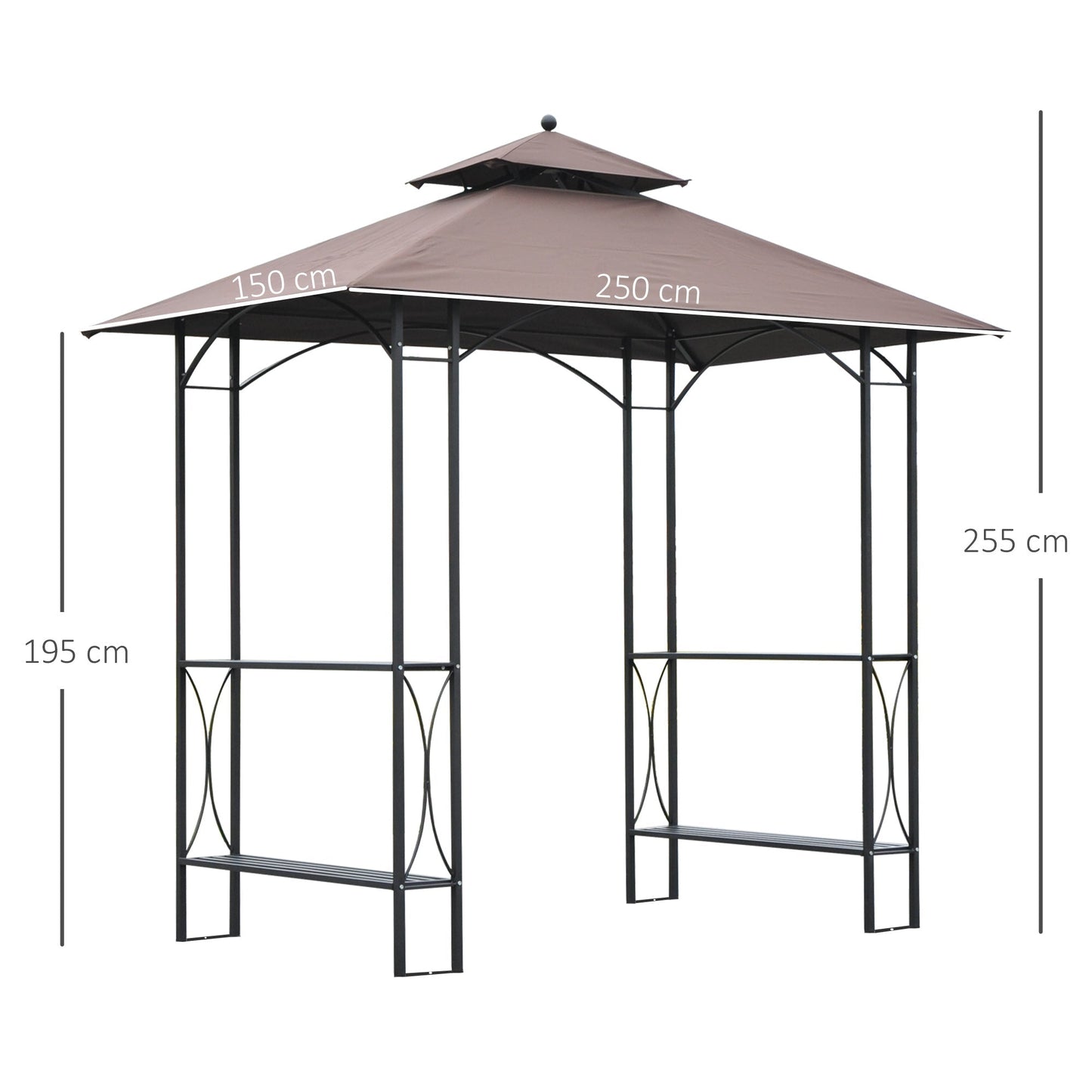 Outsunny 2.5 x 1.5m BBQ Tent Canopy Patio Outdoor Awning Gazebo Party Sun Shelter - Coffee