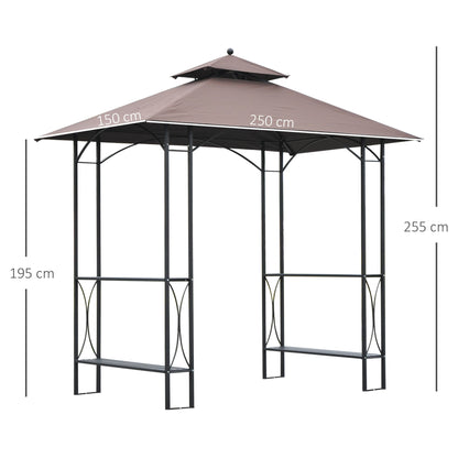Outsunny 2.5 x 1.5m BBQ Tent Canopy Patio Outdoor Awning Gazebo Party Sun Shelter - Coffee
