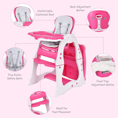 Convertible Baby High Chair with 5 Point Harness and Adjustable Feeding Tray-Red