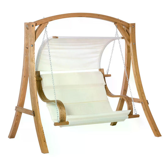 Outsunny Wooden Porch A-Frame Swing Chair With Canopy and Cushion for Patio Garden Yard