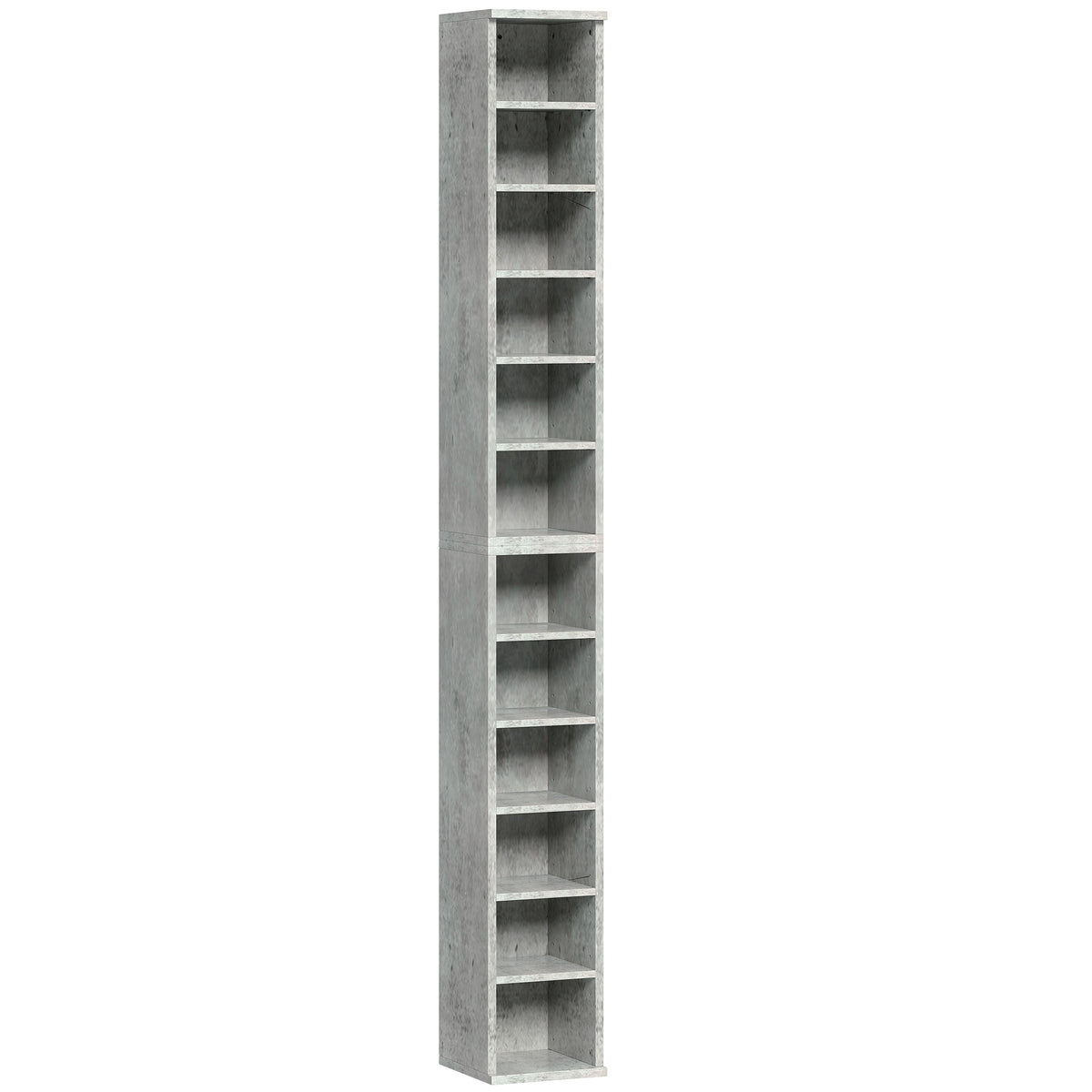 HOMCOM Set of 2 CD Media Display Shelf Unit Tower Rack with Adjustable Shelves, Cement Grey