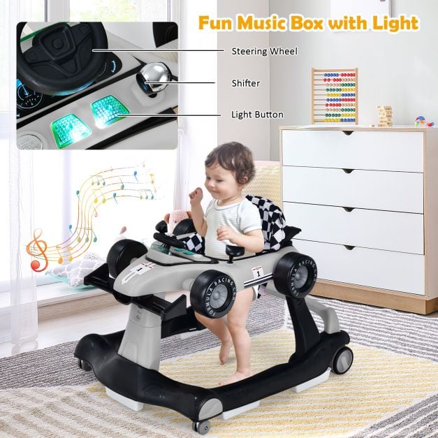 4-in-1 Baby Push Walker with Adjustable Height and Speed-Grey