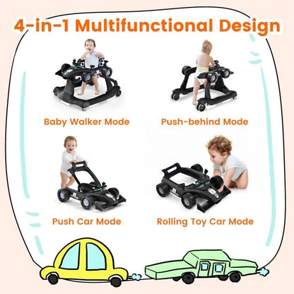 4-in-1 Baby Push Walker with Adjustable Height and Speed-Black