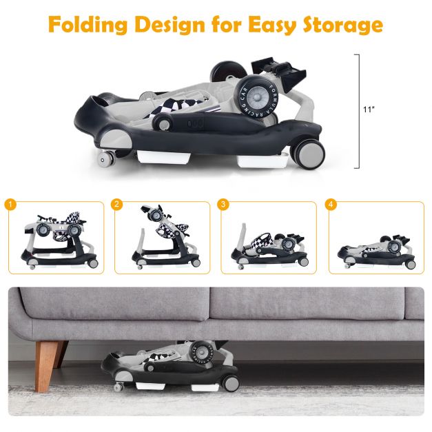 4-in-1 Baby Push Walker with Adjustable Height and Speed-Grey