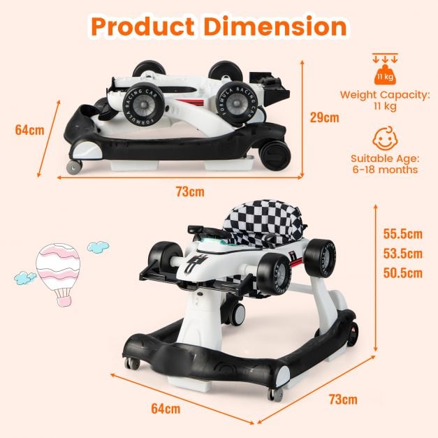 4-in-1 Baby Push Walker with Adjustable Height and Speed-White