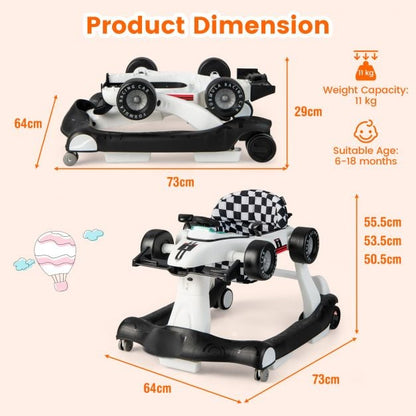 4-in-1 Baby Push Walker with Adjustable Height and Speed-White