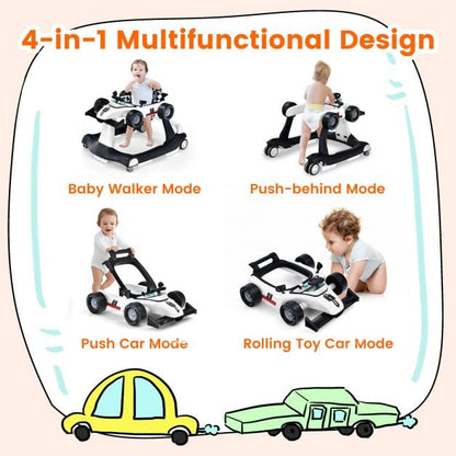 4-in-1 Baby Push Walker with Adjustable Height and Speed-White