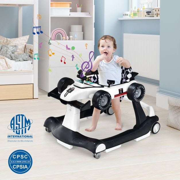 4-in-1 Baby Push Walker with Adjustable Height and Speed-White