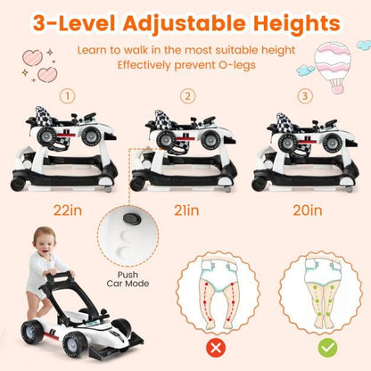4-in-1 Baby Push Walker with Adjustable Height and Speed-White