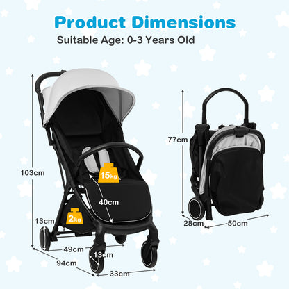 Lightweight Baby Stroller with Detachable Seat Cover-Grey