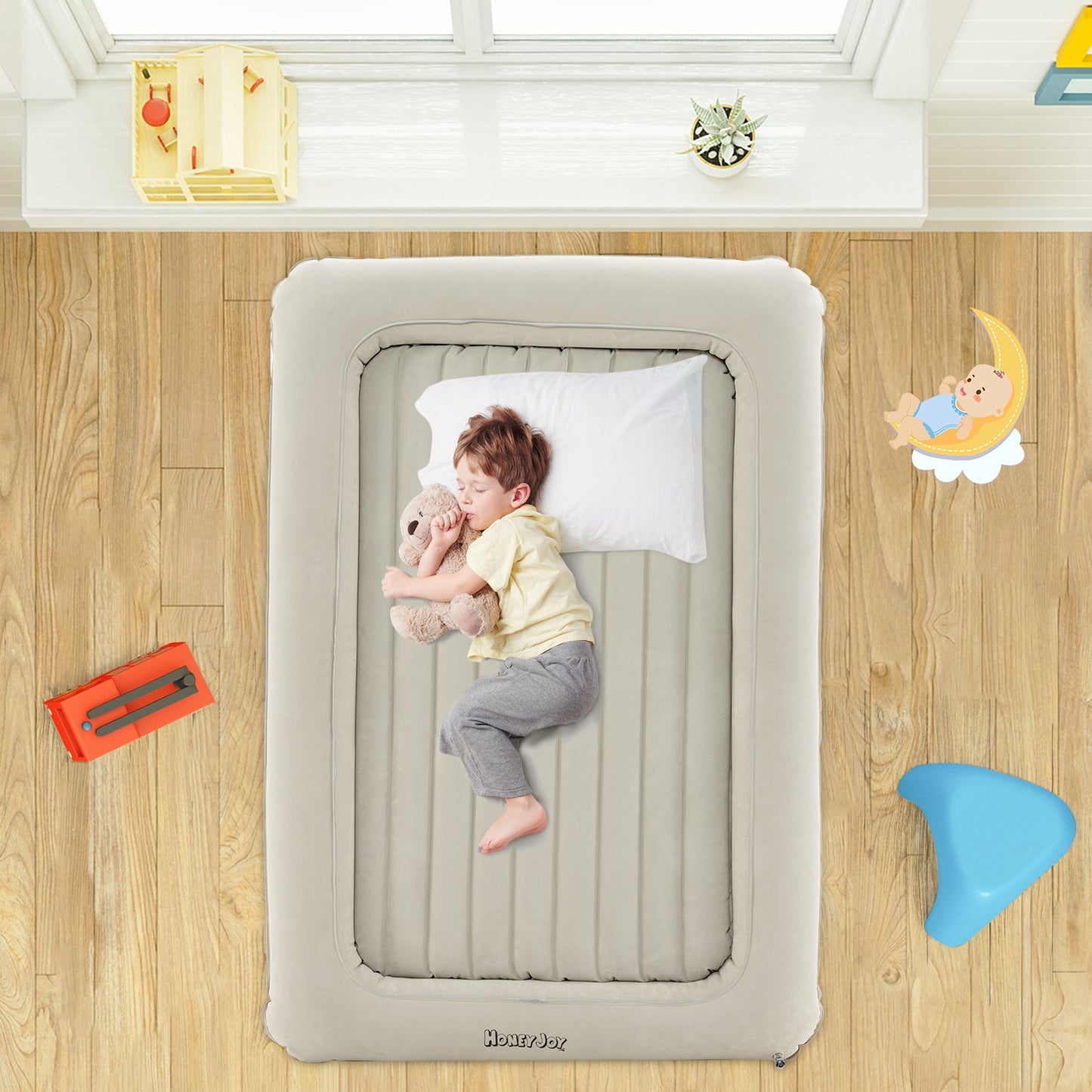 Inflatable Toddler Travel Bed with Electric Pump for Kids Room Bedroom-Grey