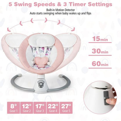 Baby Bouncer with 5 Swing Speeds and Built-in 17 Music for Newborn-Pink