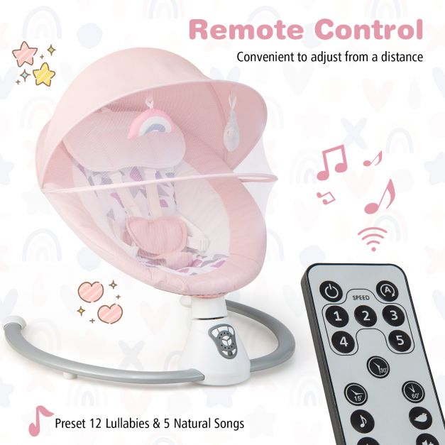 Baby Bouncer with 5 Swing Speeds and Built-in 17 Music for Newborn-Pink