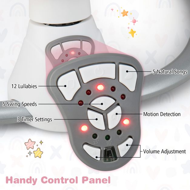 Baby Bouncer with 5 Swing Speeds and Built-in 17 Music for Newborn-Pink