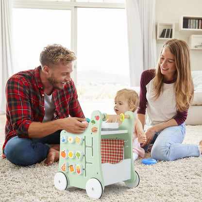 6-in-1 Wooden Baby Stroller Push and Pull Learning Activity Center-Green