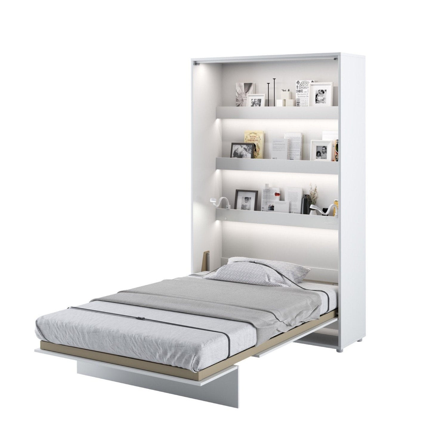 BC-02 Vertical Wall Bed Concept 120cm With Storage Cabinets and LED