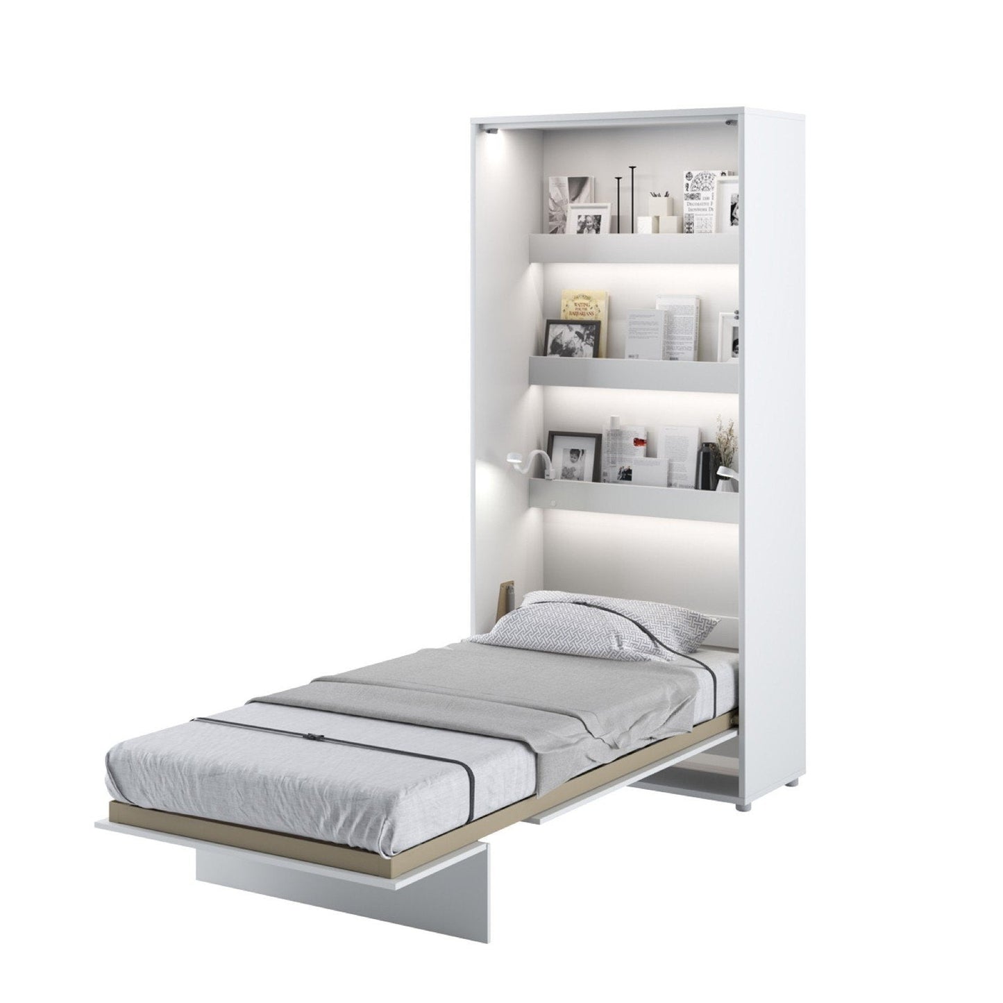 BC-03 Vertical Wall Bed Concept 90cm With Storage Cabinets and LED