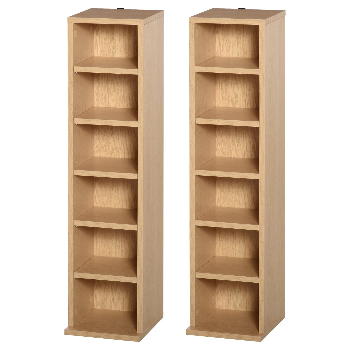 HOMCOM 204 CD Media Display Shelf Unit Set of 2 Blu-Ray Tower Rack w/ Adjustable Shelves Bookcase Storage Organiser, Natural Wood Colour