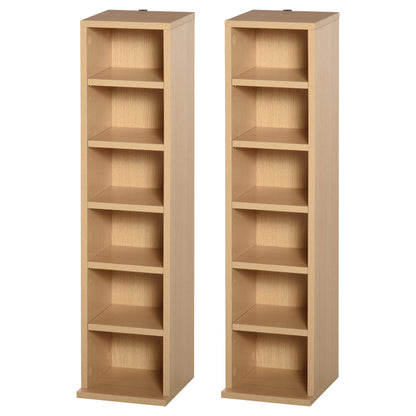HOMCOM 204 CD Media Display Shelf Unit Set of 2 Blu-Ray Tower Rack w/ Adjustable Shelves Bookcase Storage Organiser, Natural Wood Colour