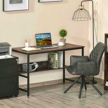 مكتب كمبيوتر من HOMCOM مع رف تخزين، 120 × 60 سم، مكتب منزلي بإطار معدني، طاولة دراسة، سهل التجميع، بني ريفي