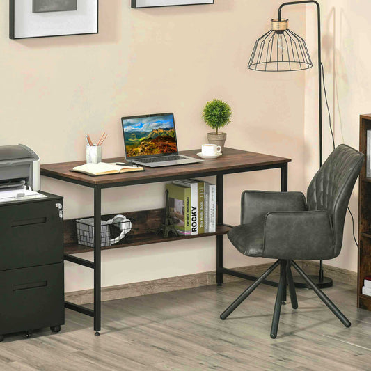 مكتب كمبيوتر من HOMCOM مع رف تخزين، 120 × 60 سم، مكتب منزلي بإطار معدني، طاولة دراسة، سهل التجميع، بني ريفي