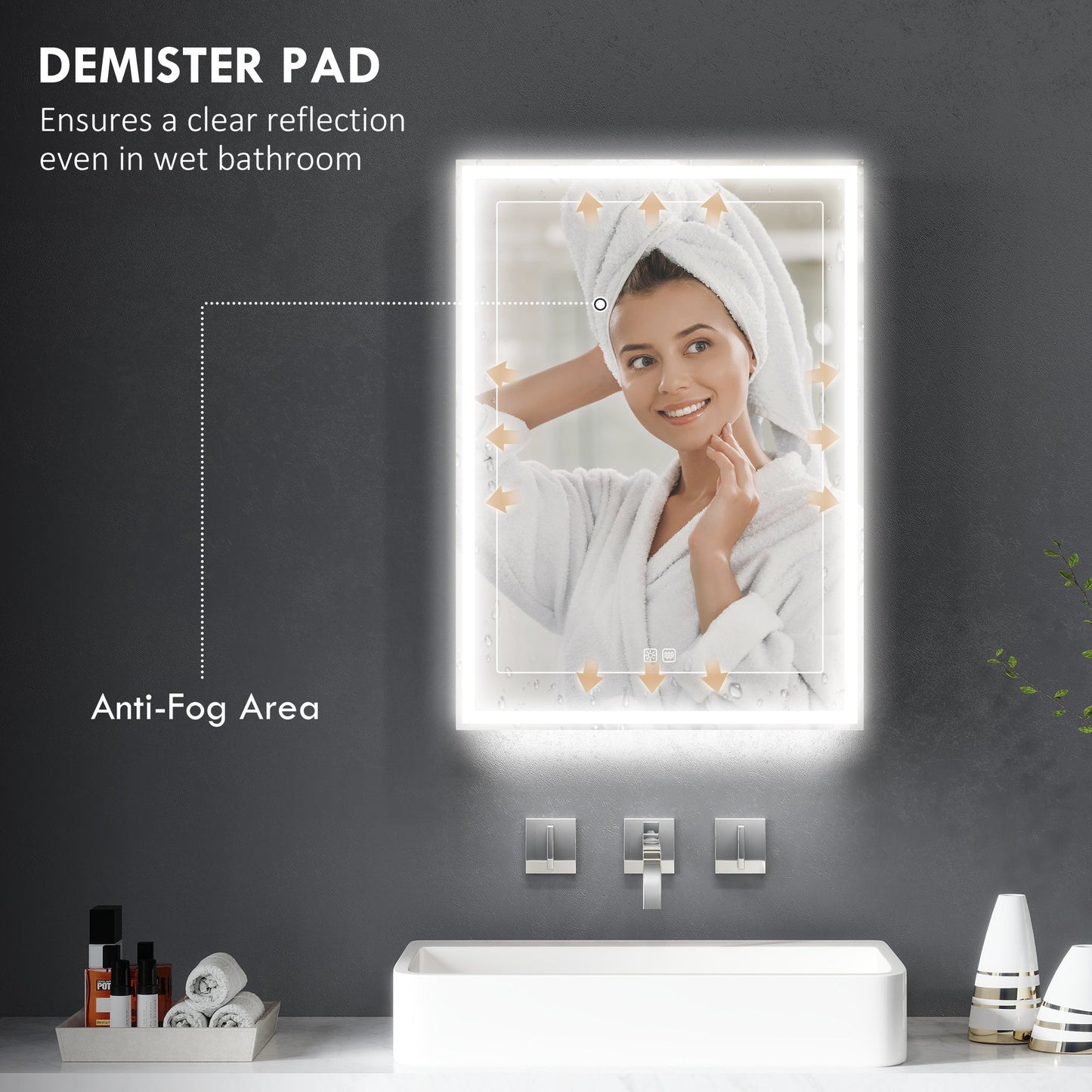 HOMCOM Bathroom Mirror Cabinet with LED Lights and Shaver Socket, 500 x 700 mm Wall Mounted Bathroom Cabinet with Mirror, Demister Pad, Dimmer, 3 Colours, Medicine Cabinet, Black