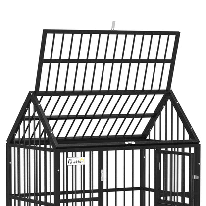 PawHut 43" Heavy Duty Dog Crate on Wheels, with Removable Tray, Openable Top