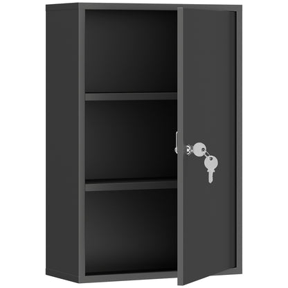 kleankin 3-Tier Steel Wall Mount Medicine Cabinet, First Aid Cabinet Lockable with 2 Keys for Bathroom and Kitchen, Black