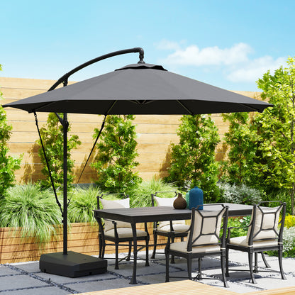 Outsunny 3(m) Parasol ogrodowy z wysięgnikiem i podstawą do napełniania do 90 kg, pasek chroniący przed wiatrem, pokrowiec, okrągły wiszący parasol typu banan z korbką i funkcją pochylania, UPF50+ Parasol tarasowy, szary