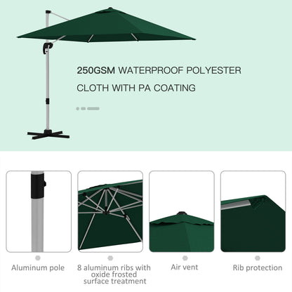 Parasol ogrodowy Outsunny Square Cantilever z pięciopozycyjnym baldachimem – zielony
