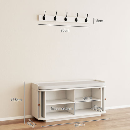 HOMCOM Hallway Storage Unit, Hallway Furniture Set with Shoe Storage Cabinet and 5 Hooks Coat Rack, White