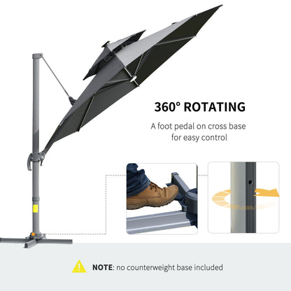 Outsunny 3m Cantilever Parasol w/ Solar Lights Power Bank Base 360¡ Spin Dark Grey