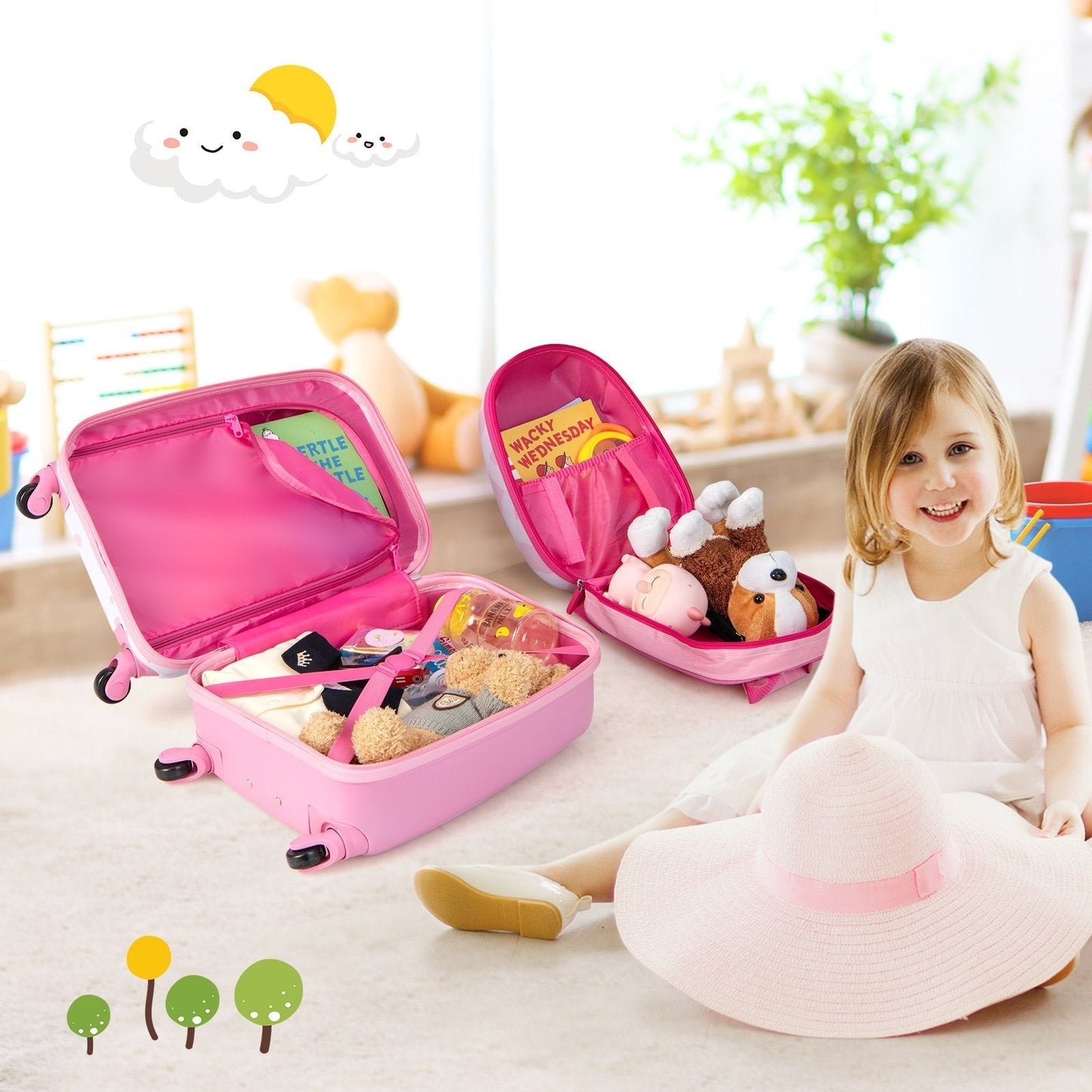 2 Piece Kids Luggage Set with Spinner Wheels and Lightweight Design-Pink